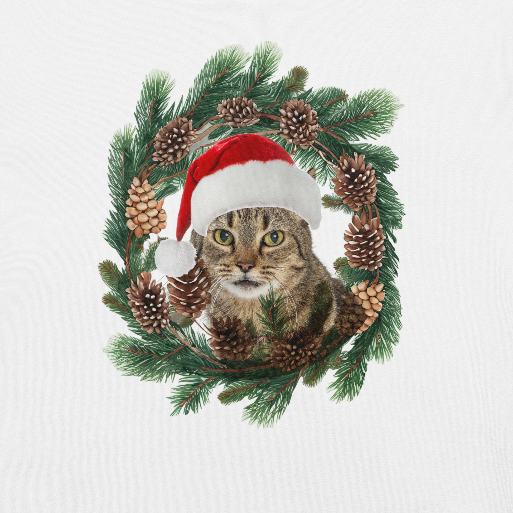 Christmas wreath with cat wearing Santa hat - Lila & Phia